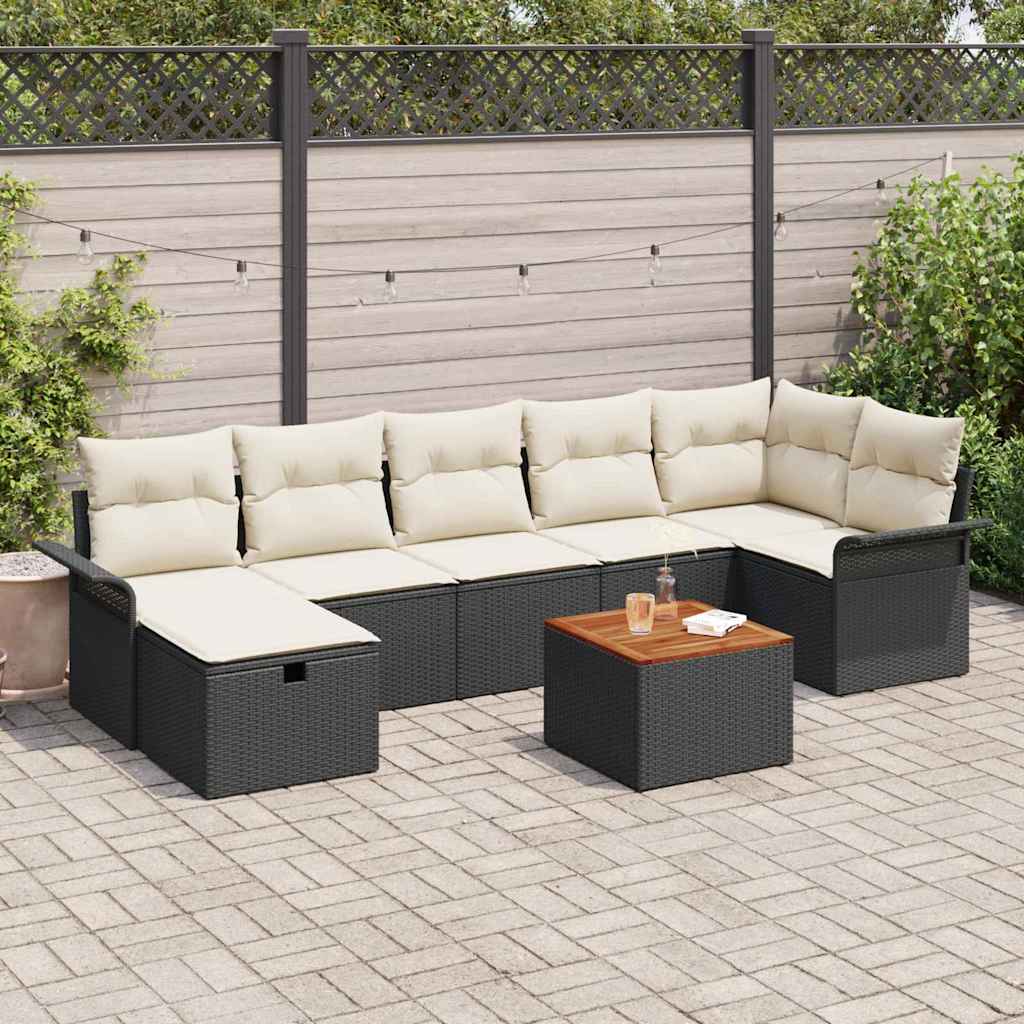 Gartensofa-set 8 stk. Schwarz Poly Rattan