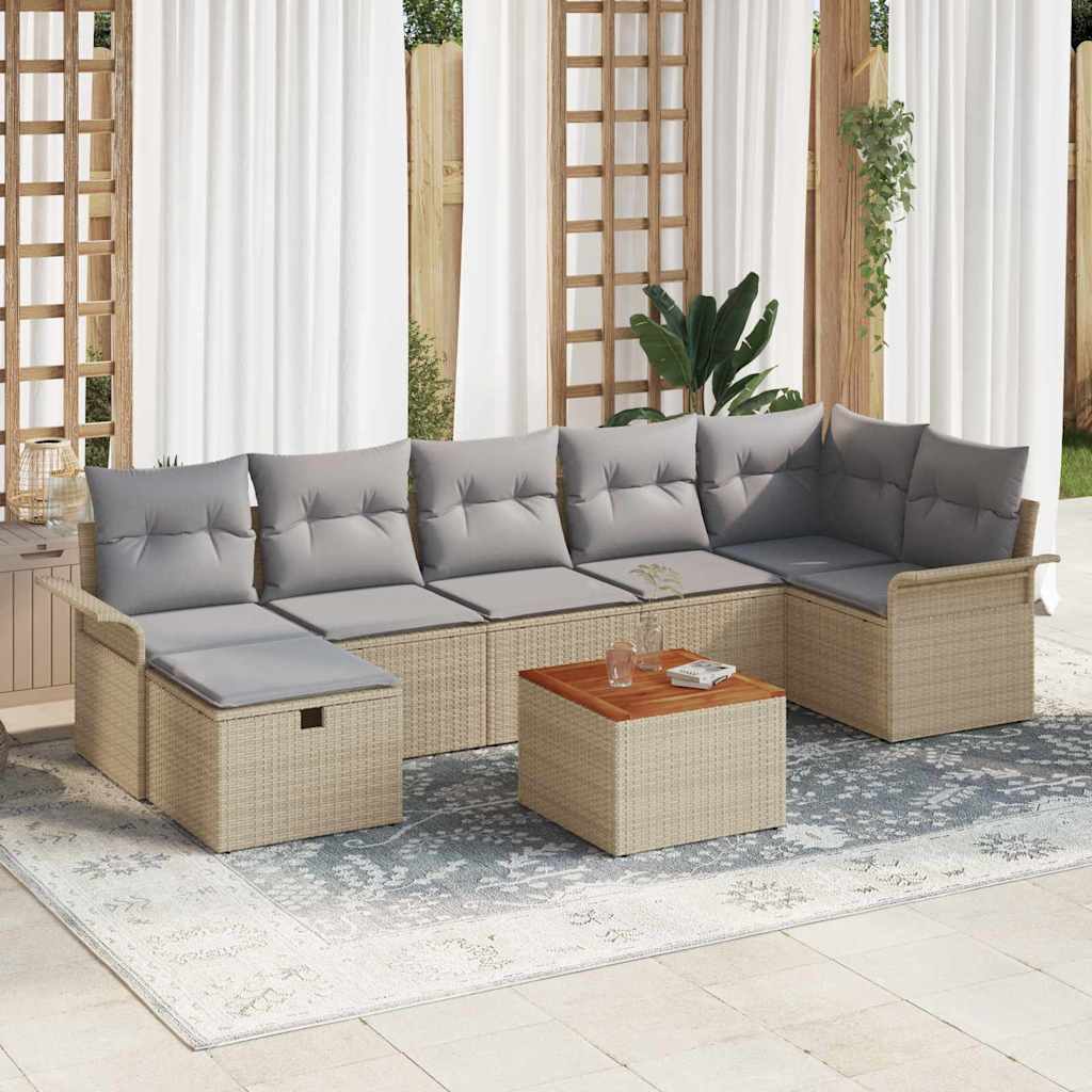 Gartensofa-set 8 stk. Beige Poly Rattan