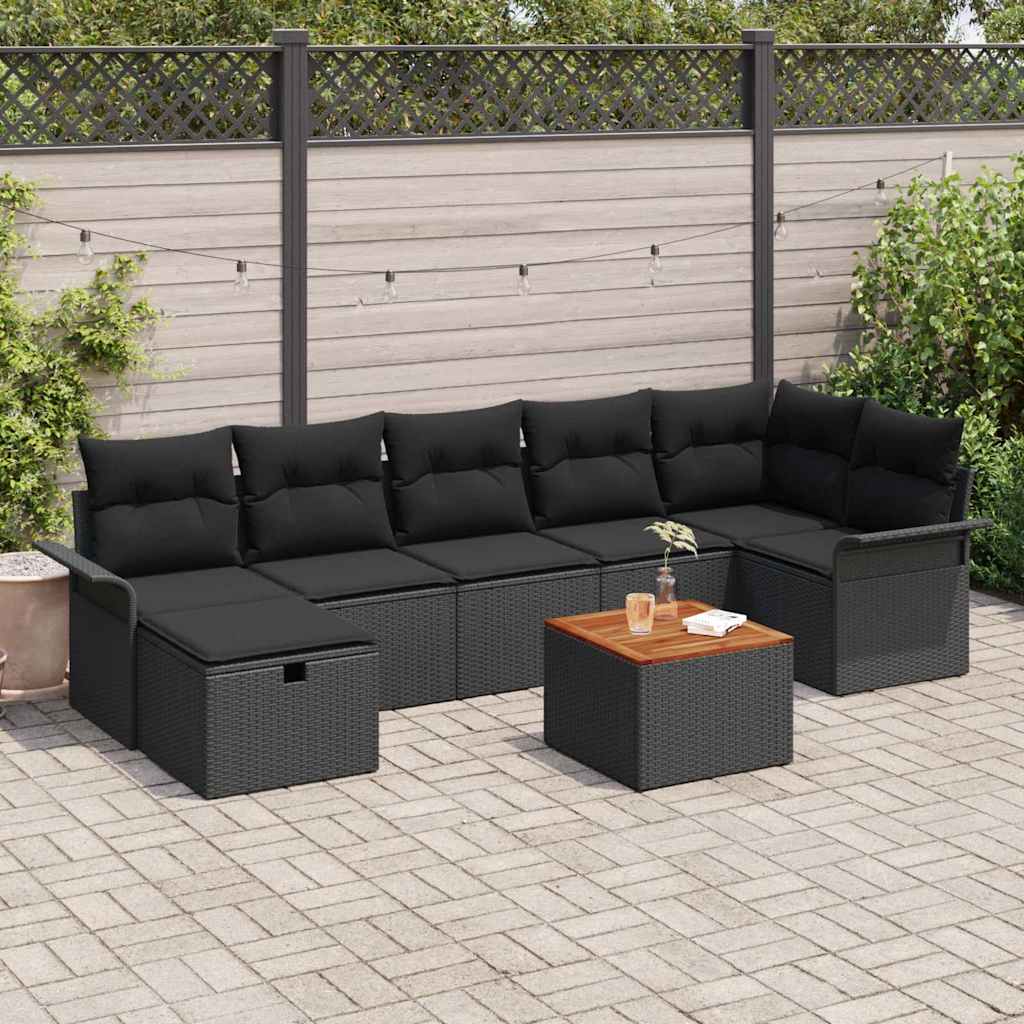Gartensofa-set 8 stk. Schwarz Poly Rattan