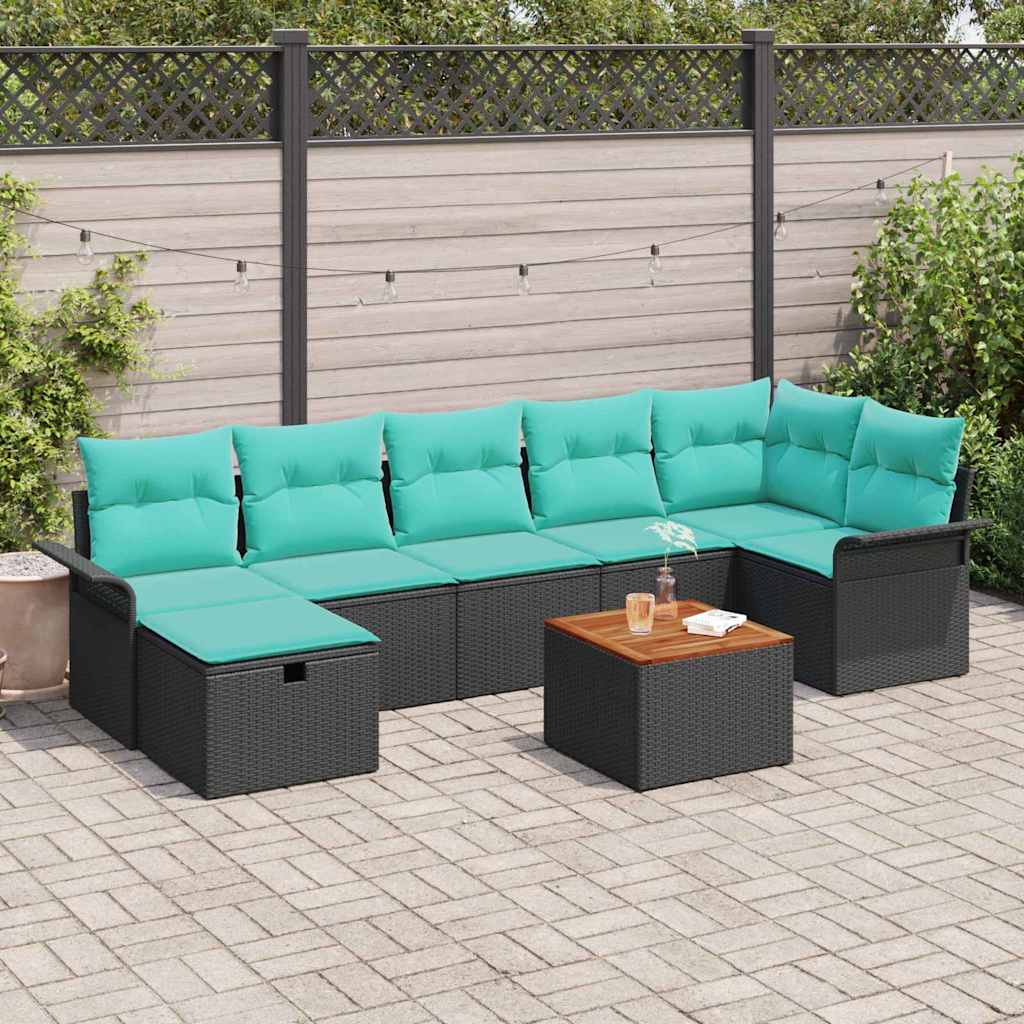 Gartensofa-set 8 stk. Schwarz Poly Rattan