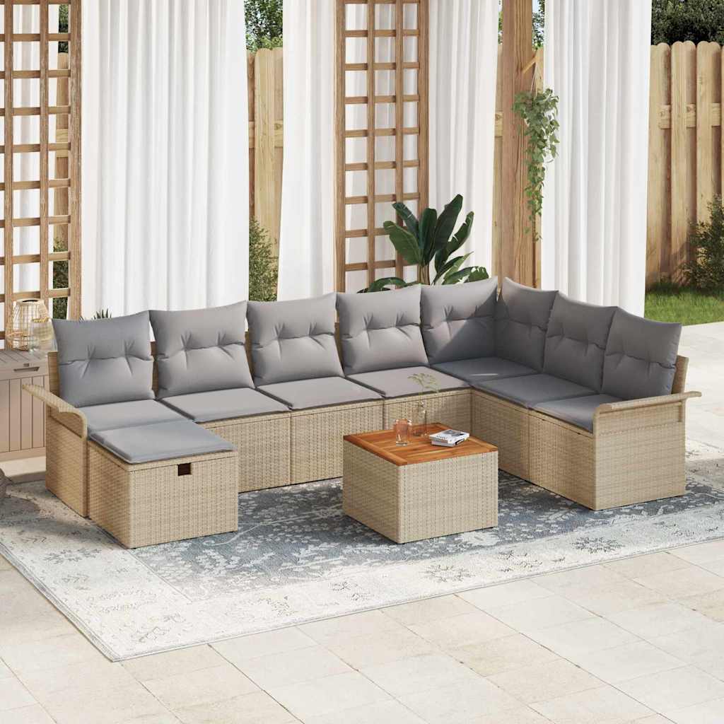 Gartensofa-set 9 stk. Beige Poly Rattan