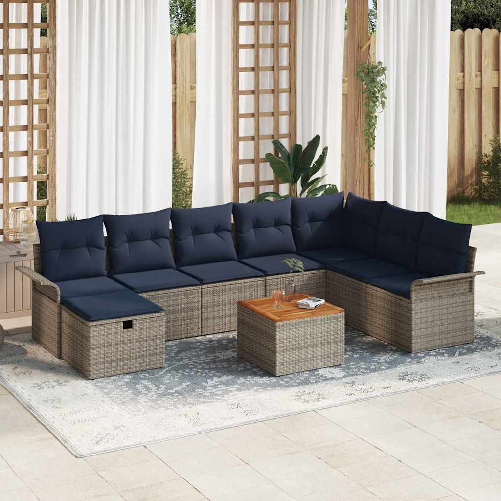 Gartensofa-set 9 stk. Grau Poly Rattan
