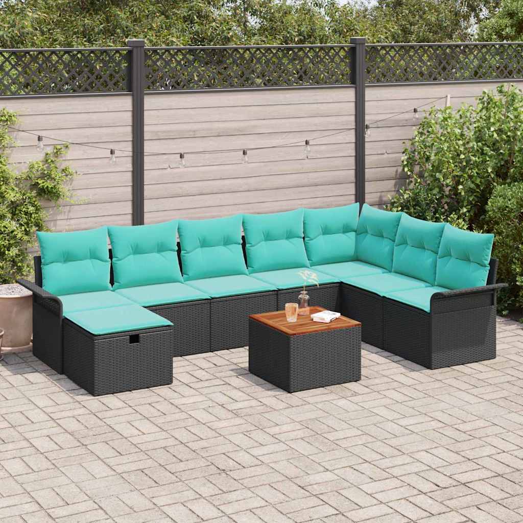 Gartensofa-set 9 stk. Schwarz Poly Rattan