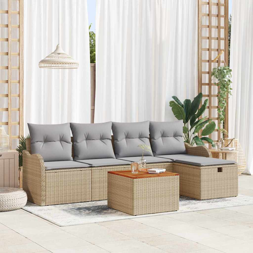Gartensofa-set 6 stk. Beige Poly Rattan