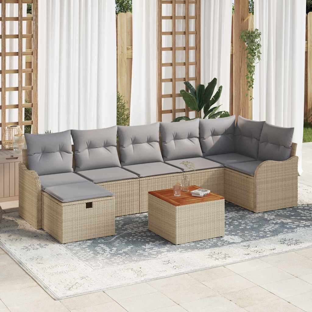 Gartensofa-set 8 stk. Beige Poly Rattan