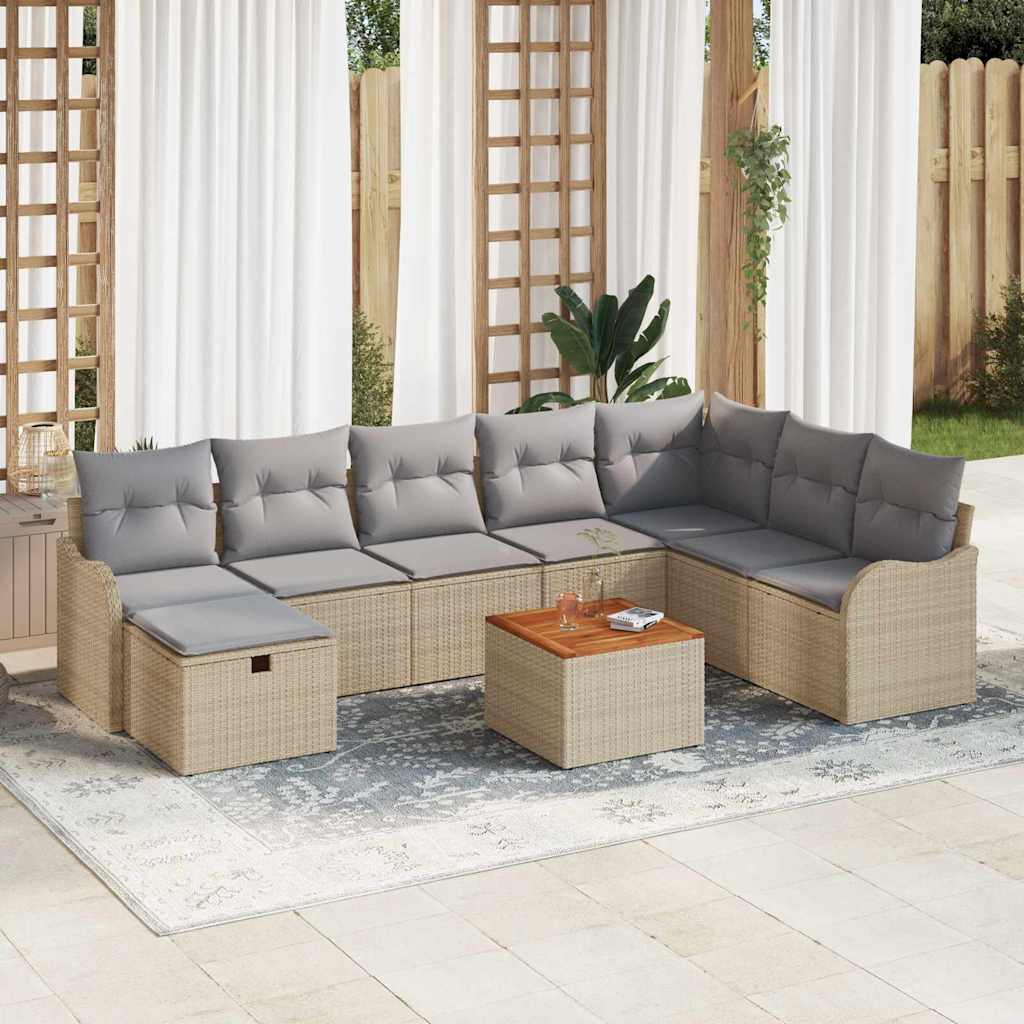 Gartensofa-set 9 stk. Beige Poly Rattan