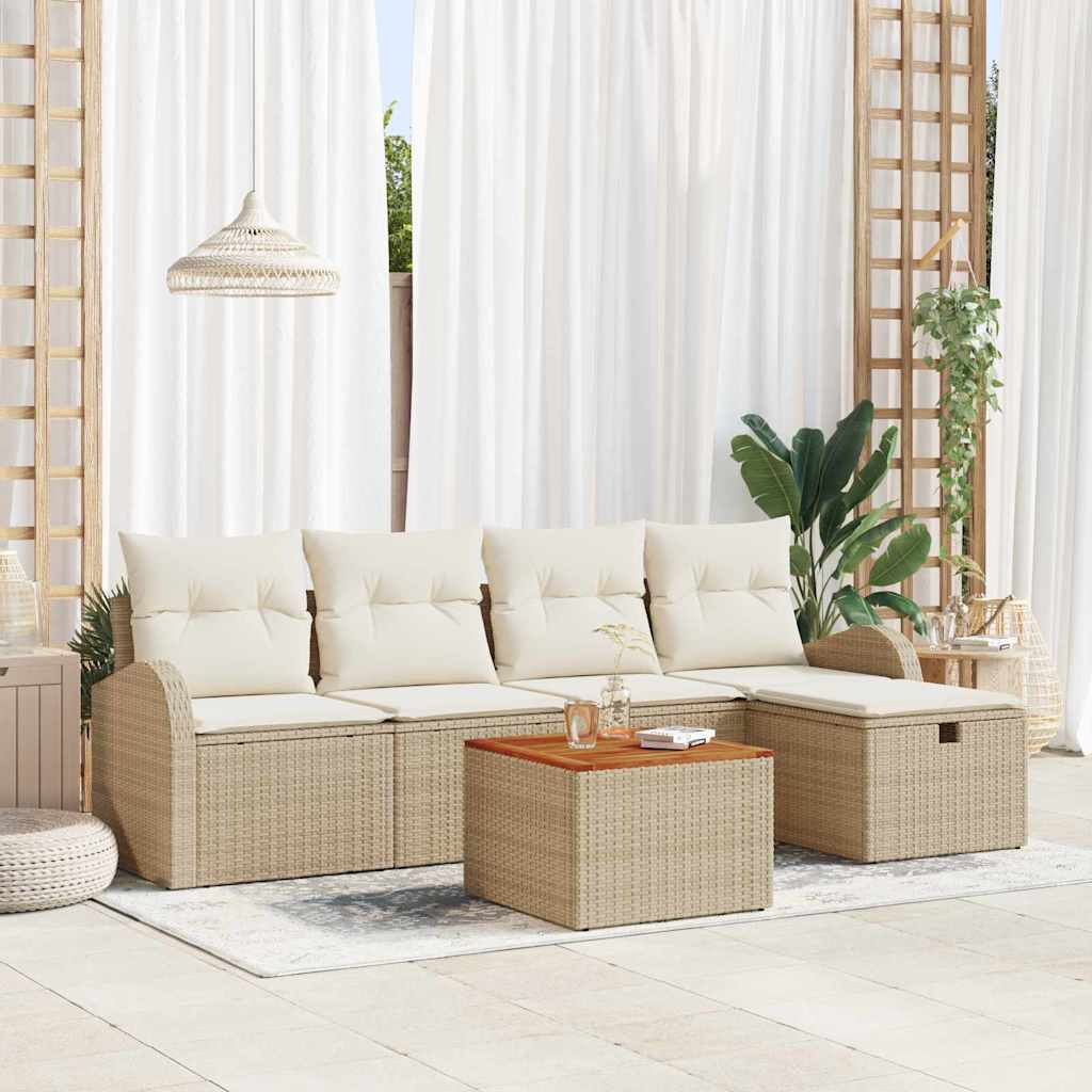 Gartensofa-set 6 stk. Beige Poly Rattan