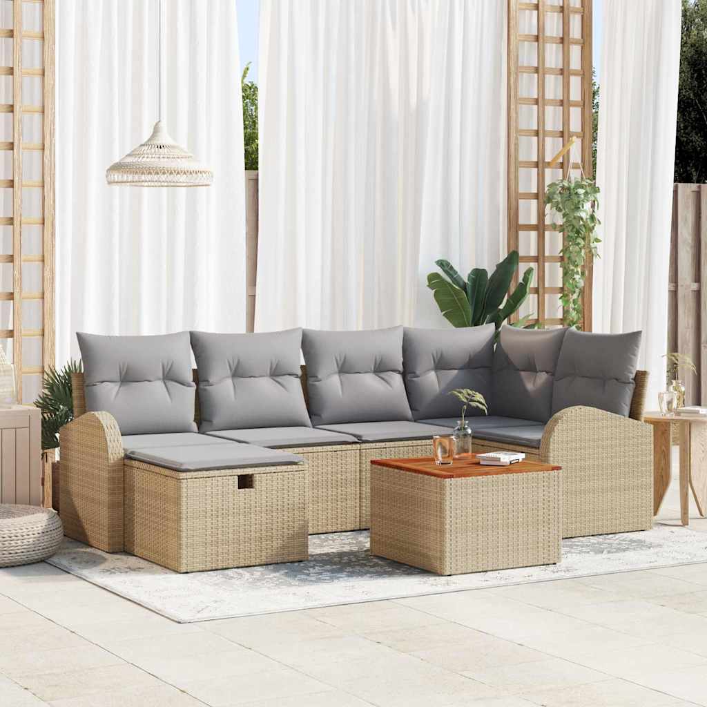 Gartensofa-set 7 stk. Beige Poly Rattan