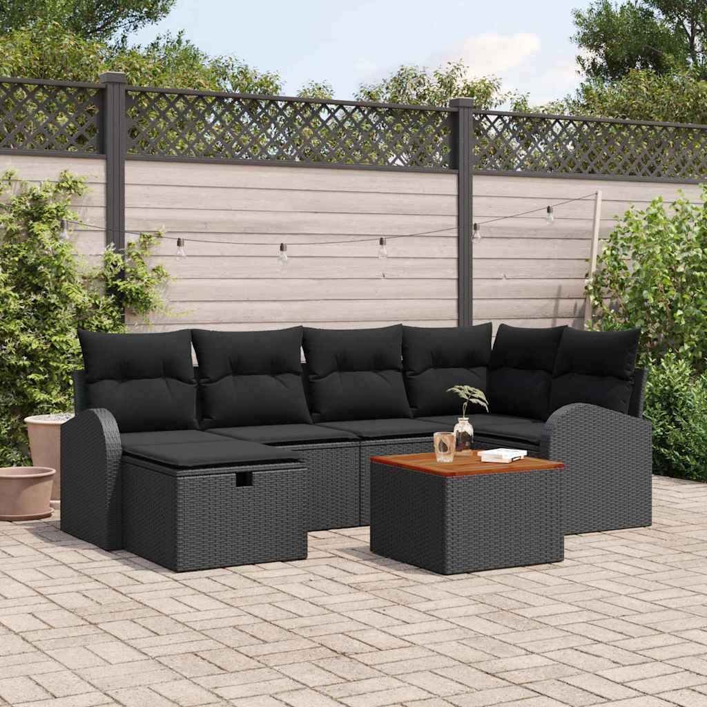 Gartensofa-set 7 stk. Schwarz Poly Rattan
