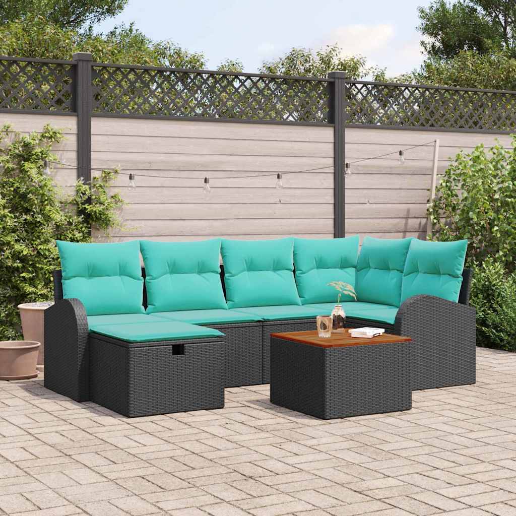 Gartensofa-set 7 stk. Schwarz Poly Rattan