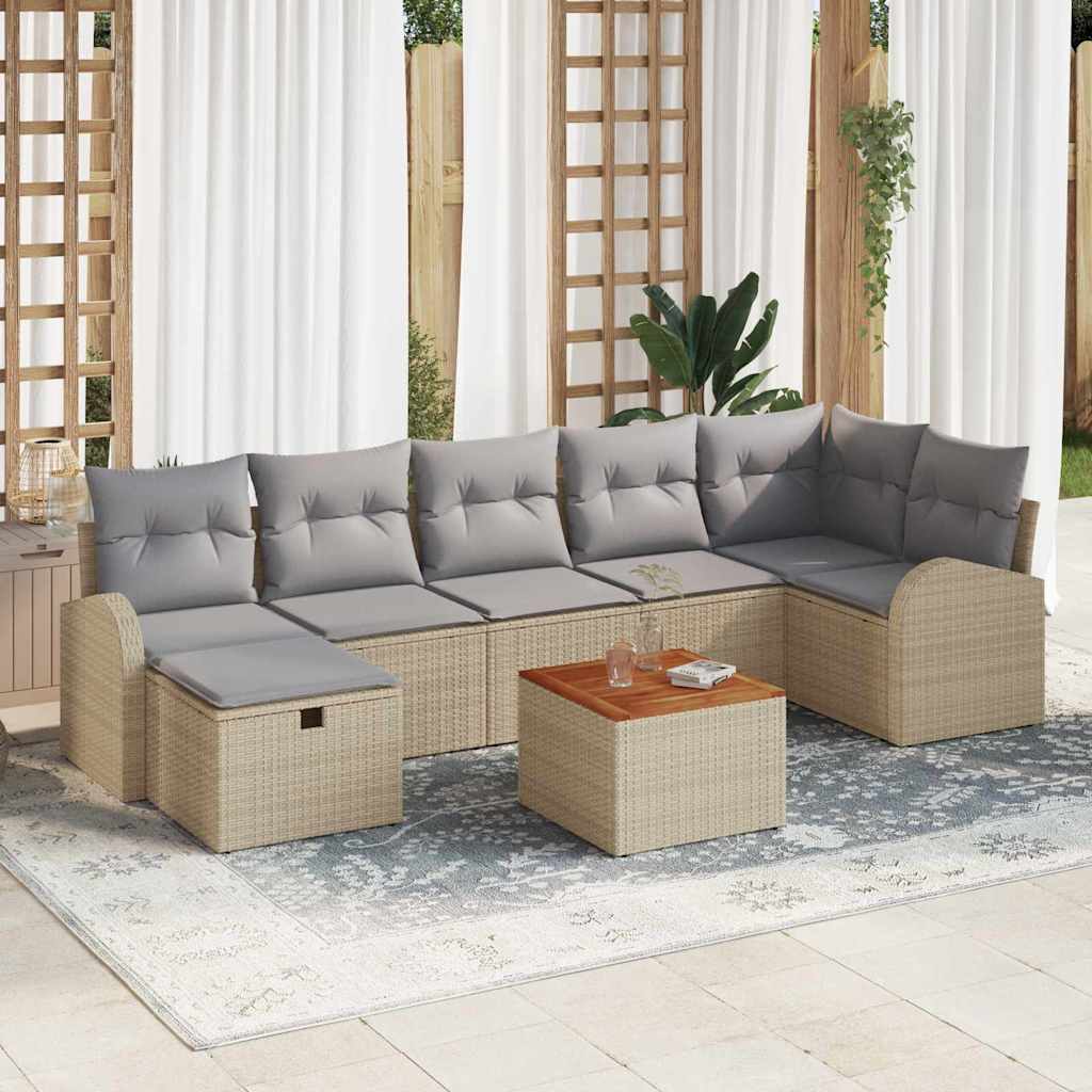 Gartensofa-set 8 stk. Beige Poly Rattan