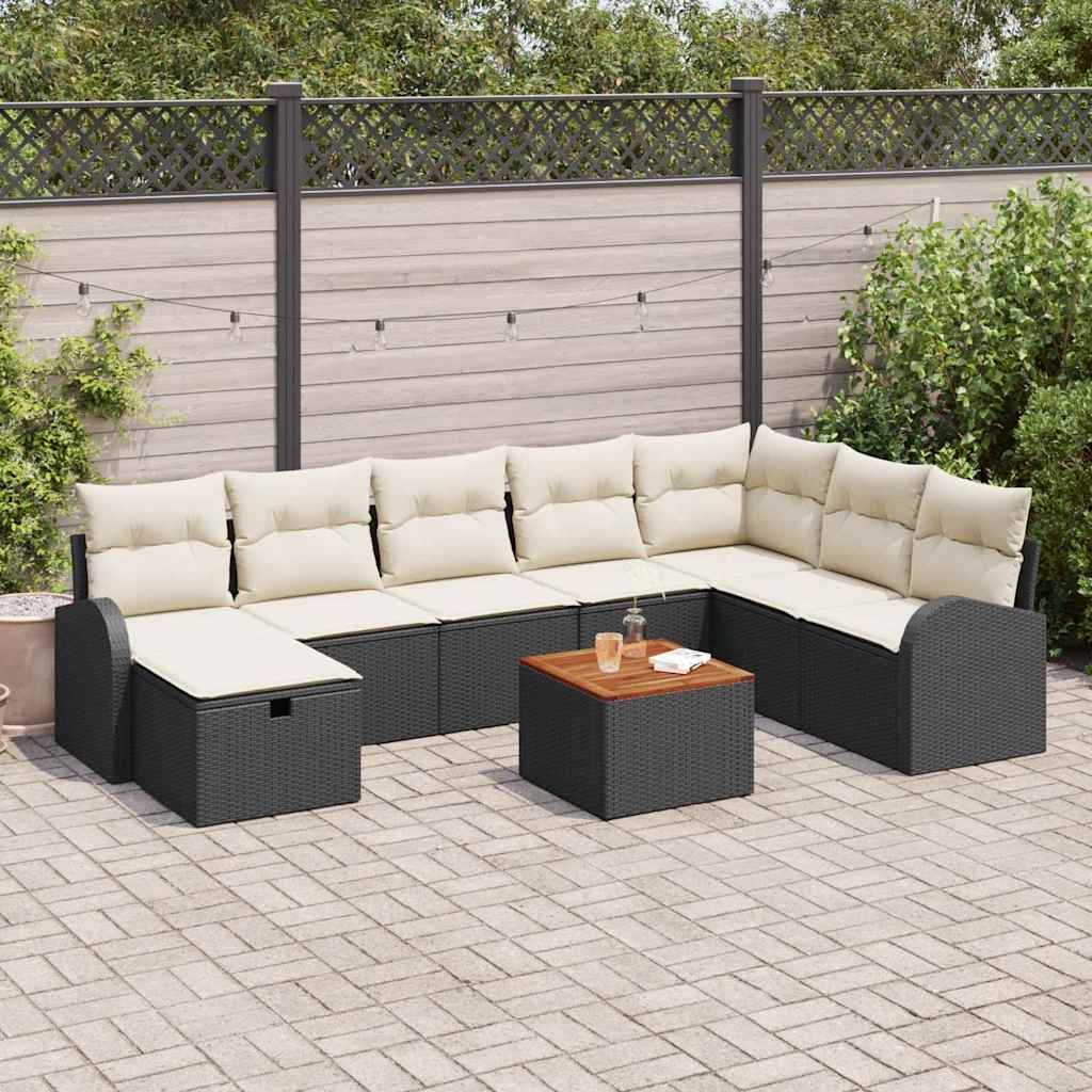 Gartensofa-set 9 stk. Schwarz Poly Rattan