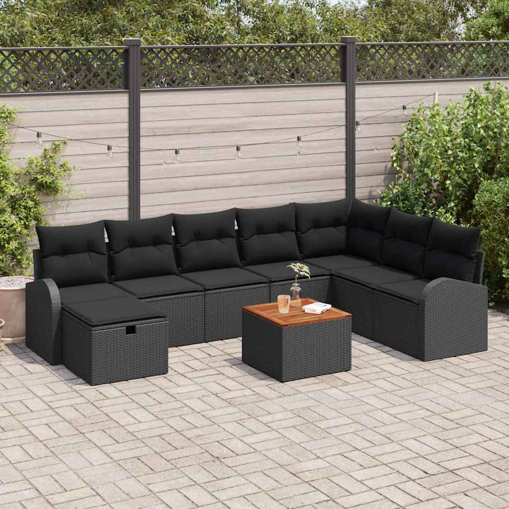 Gartensofa-set 9 stk. Schwarz Poly Rattan