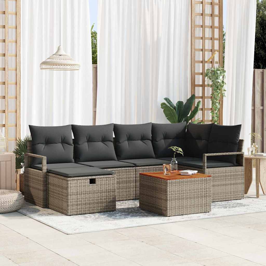 Garten-Sofa-Set 7 stk. Grau Poly Rattan