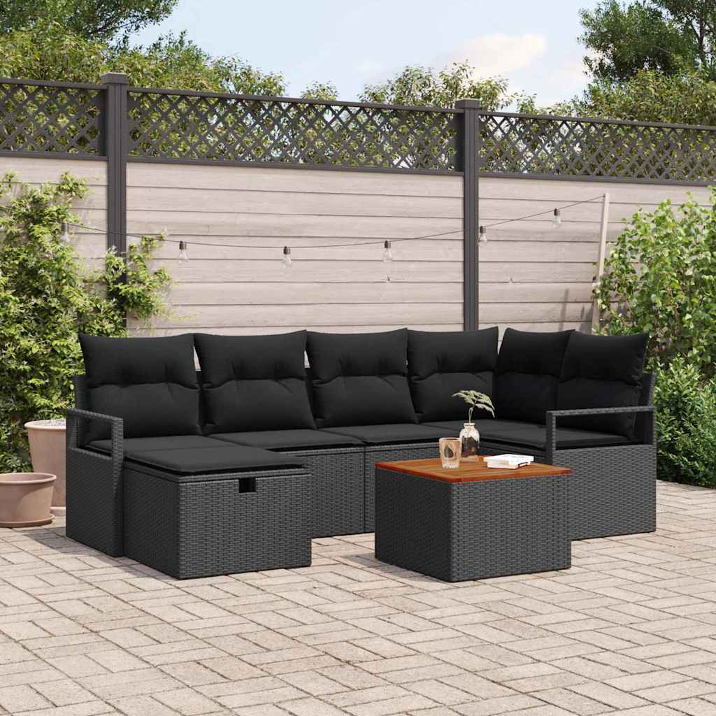 Garten-Sofa-Set 7 stk. Schwarz Poly Rattan