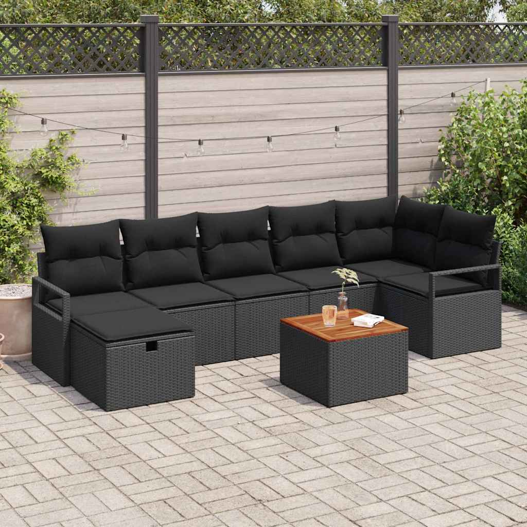 Gartensofa-set 8 stk. Schwarz Poly Rattan