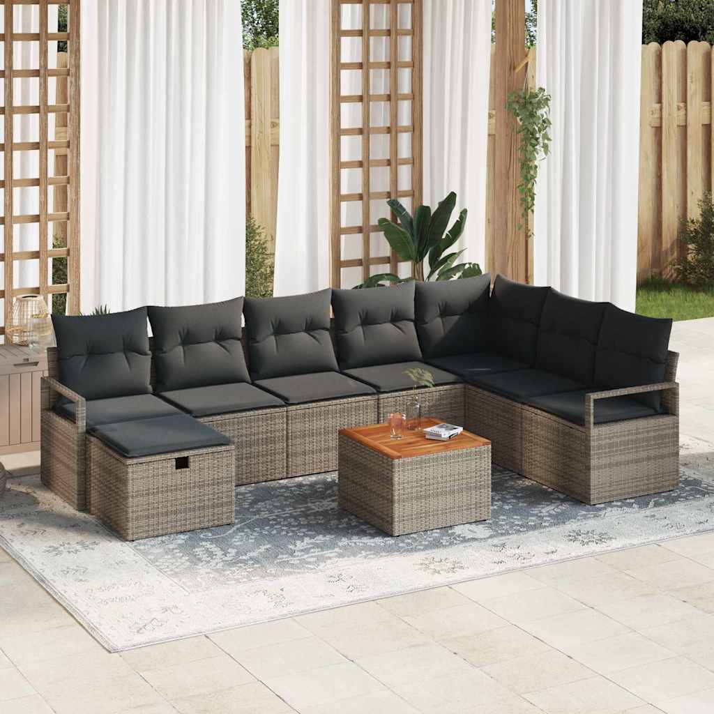 Gartensofa-set 9 stk. Grau Poly Rattan