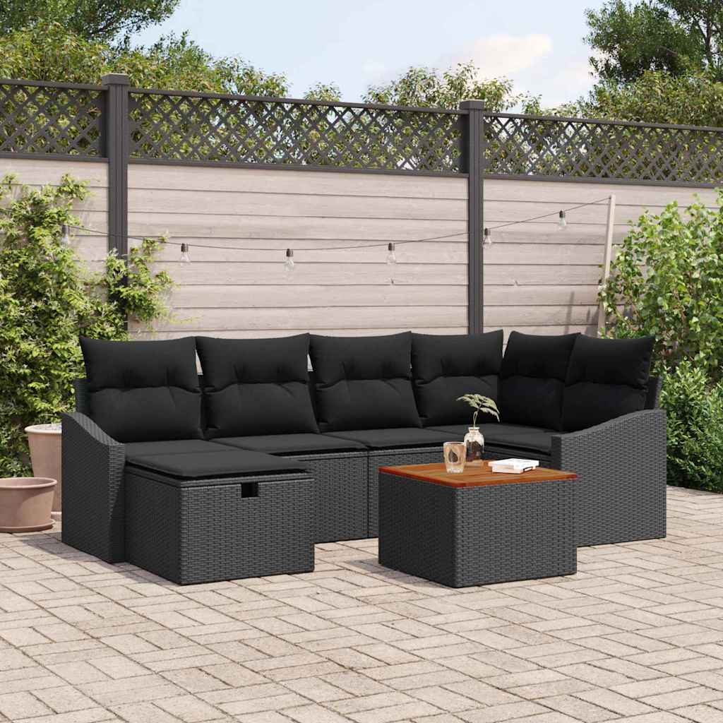 Gartensofa-set 7 stk. Schwarz Poly Rattan