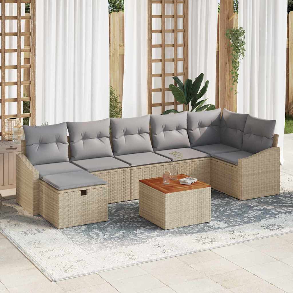 Gartensofa-set 8 stk. Beige Poly Rattan