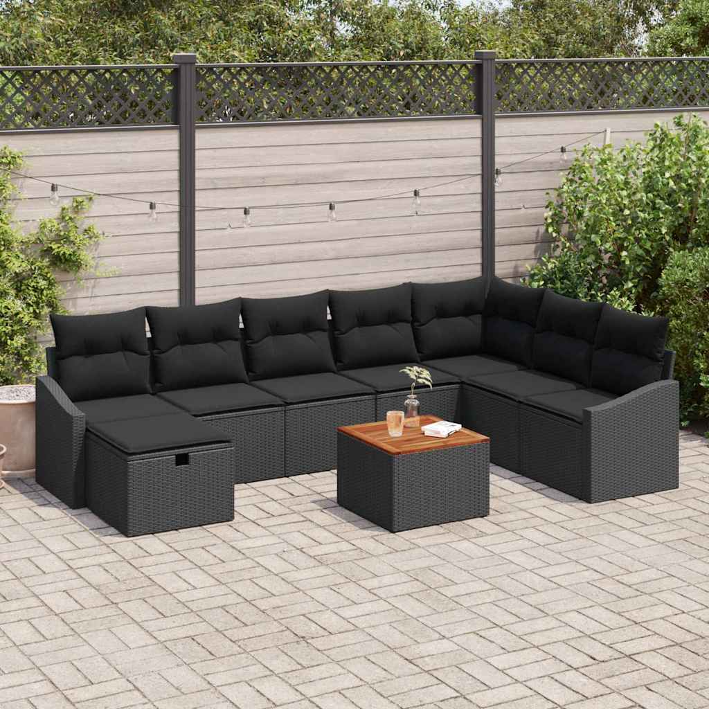 Gartensofa-set 9 stk. Schwarz Poly Rattan