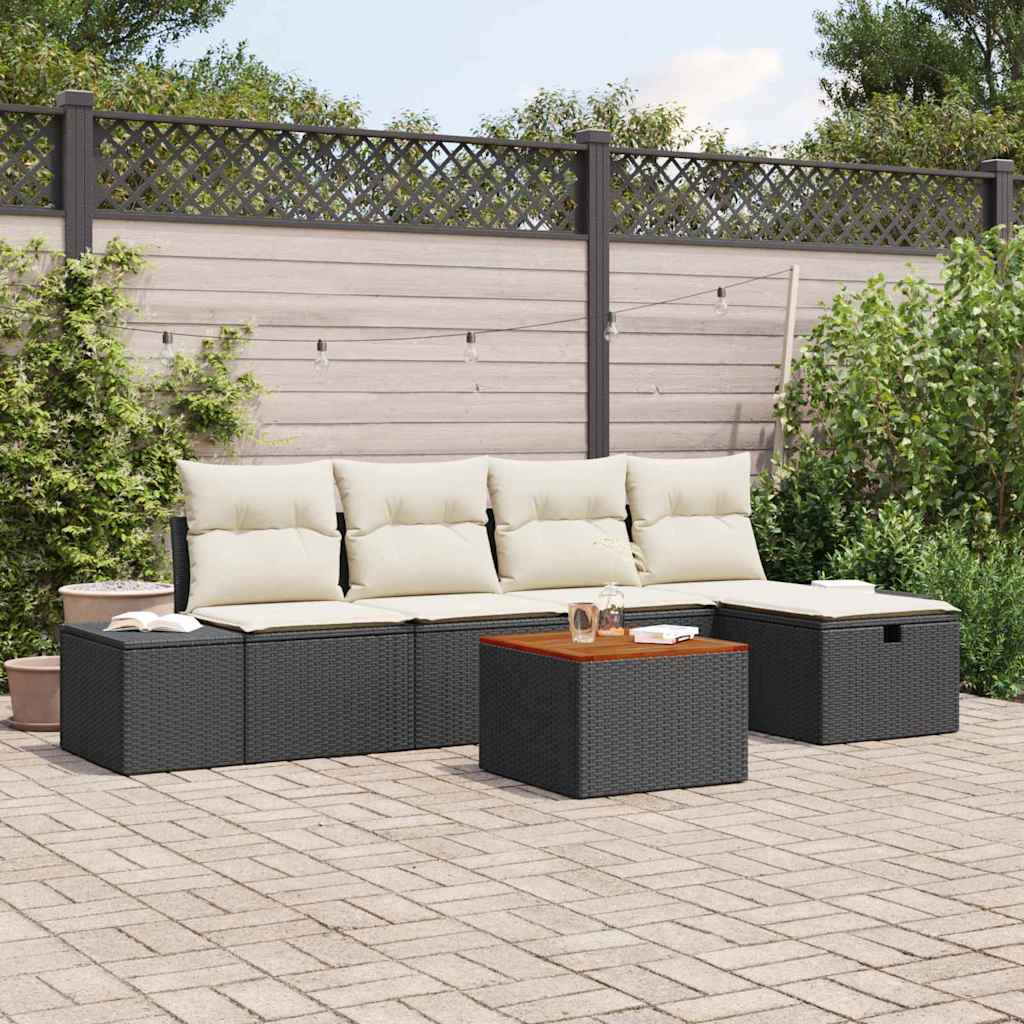 Gartensofa-set 6 stk. Schwarz Poly Rattan