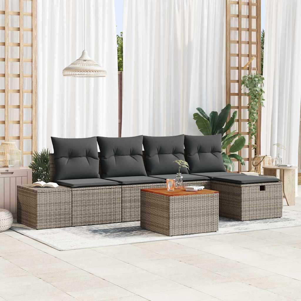 Gartensofa-set 6 stk. Grau Poly Rattan