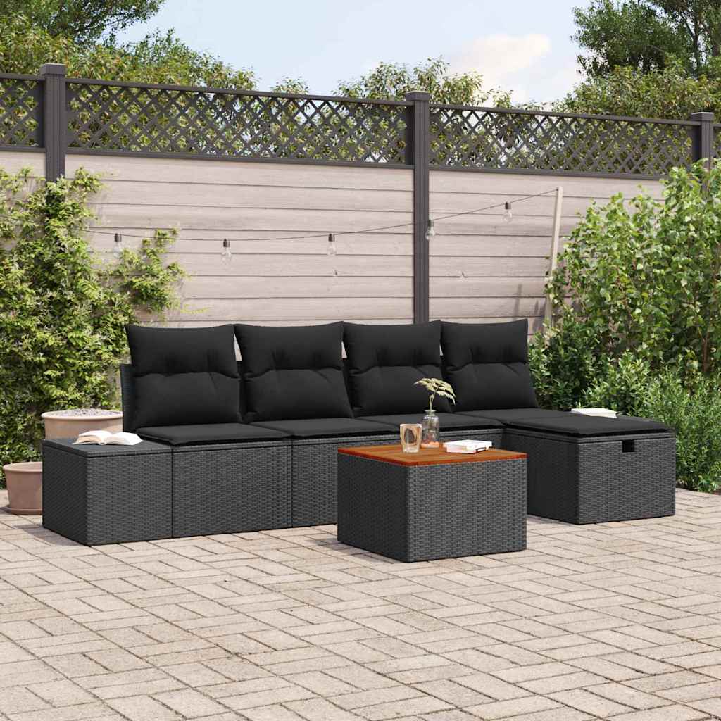 Gartensofa-set 6 stk. Schwarz Poly Rattan
