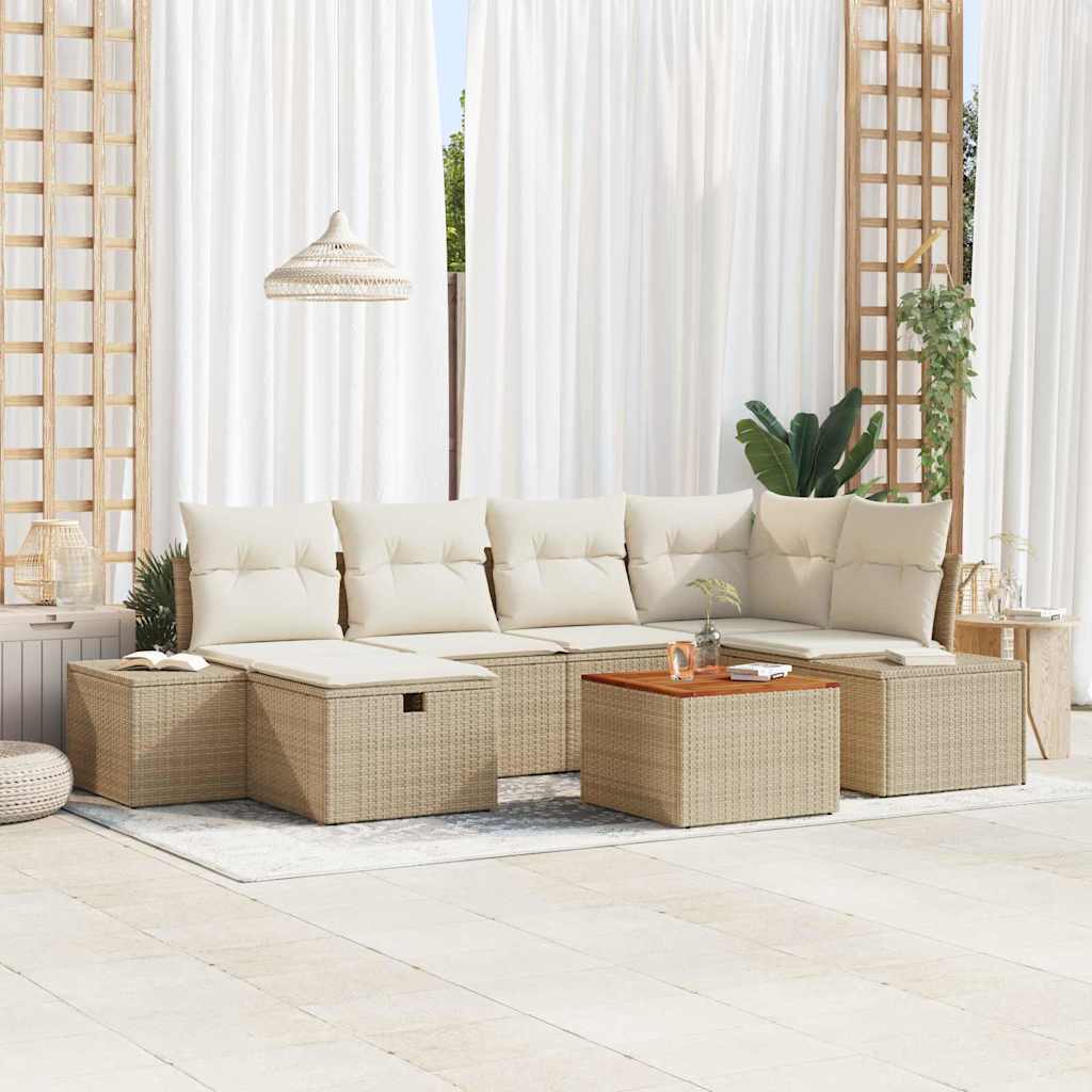 Gartensofa-set 7 stk. Beige Poly Rattan