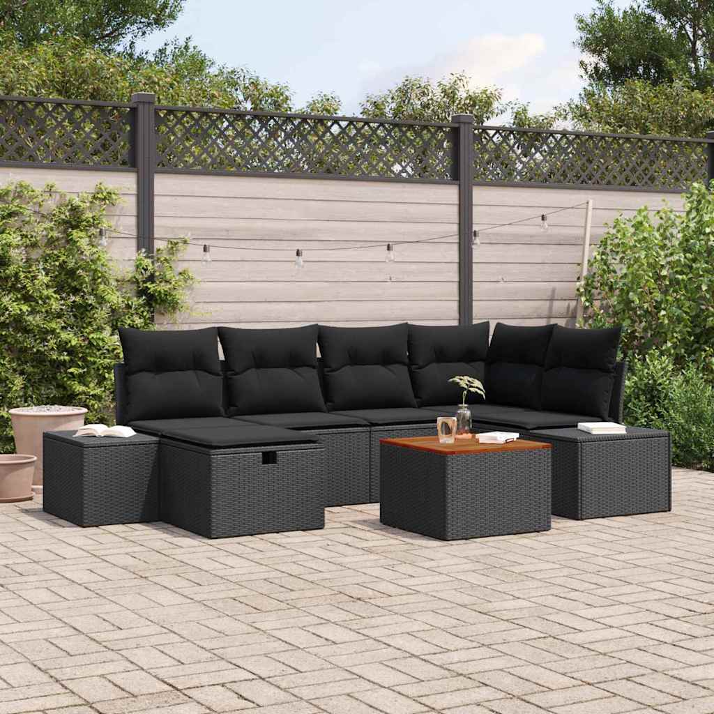 Gartensofa-set 7 stk. Schwarz Poly Rattan