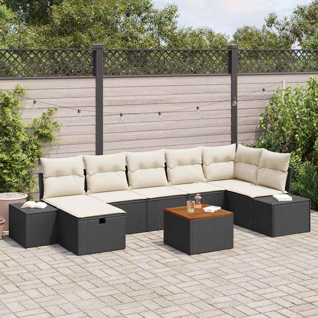 Gartensofa-set 8 stk. Schwarz Poly Rattan