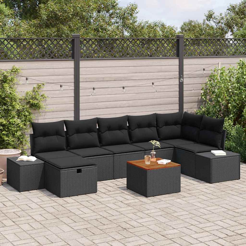Gartensofa-set 8 stk. Schwarz Poly Rattan