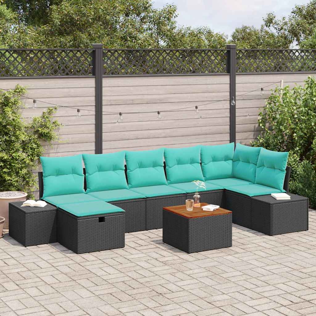 Gartensofa-set 8 stk. Schwarz Poly Rattan