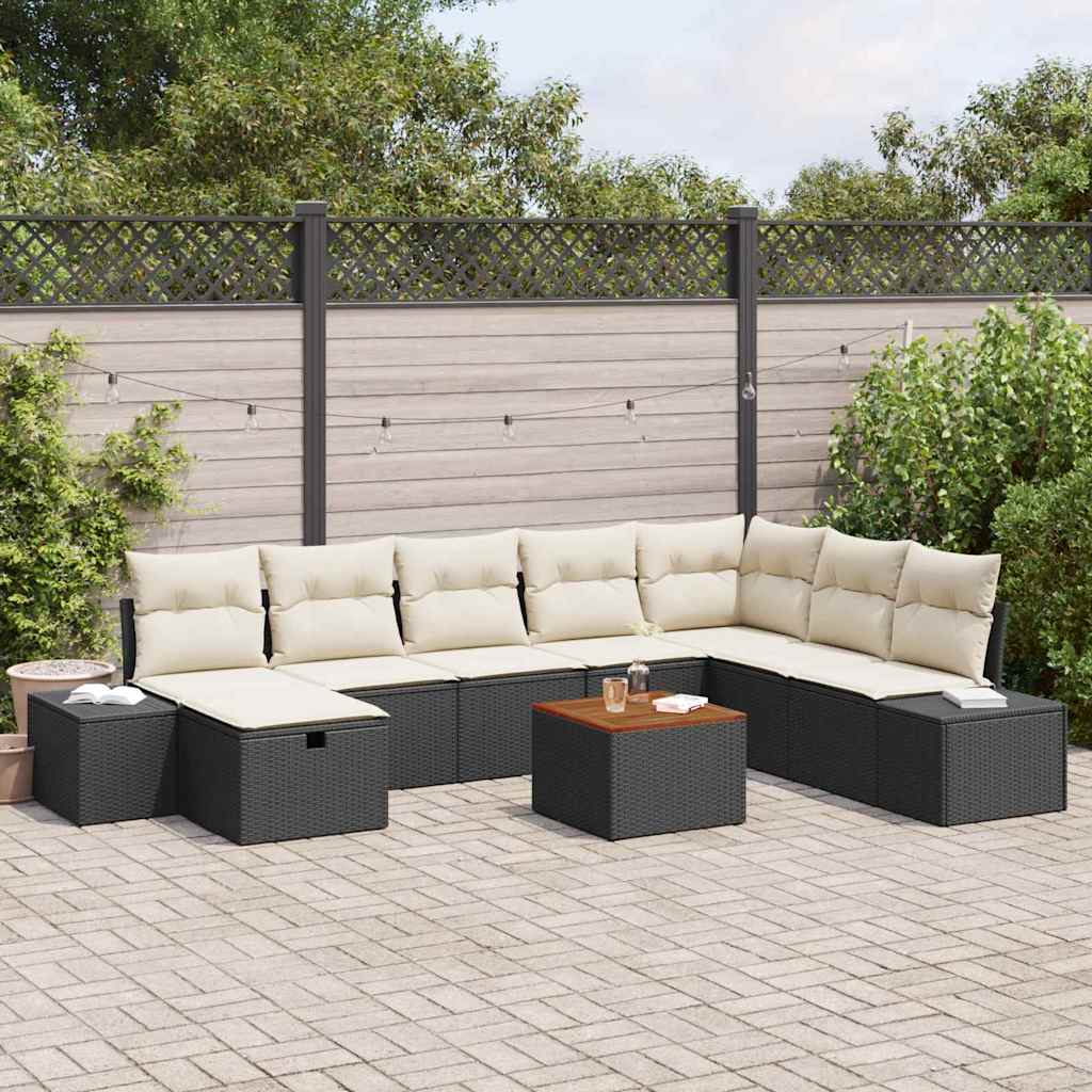 Gartensofa-set 9 stk. Schwarz Poly Rattan