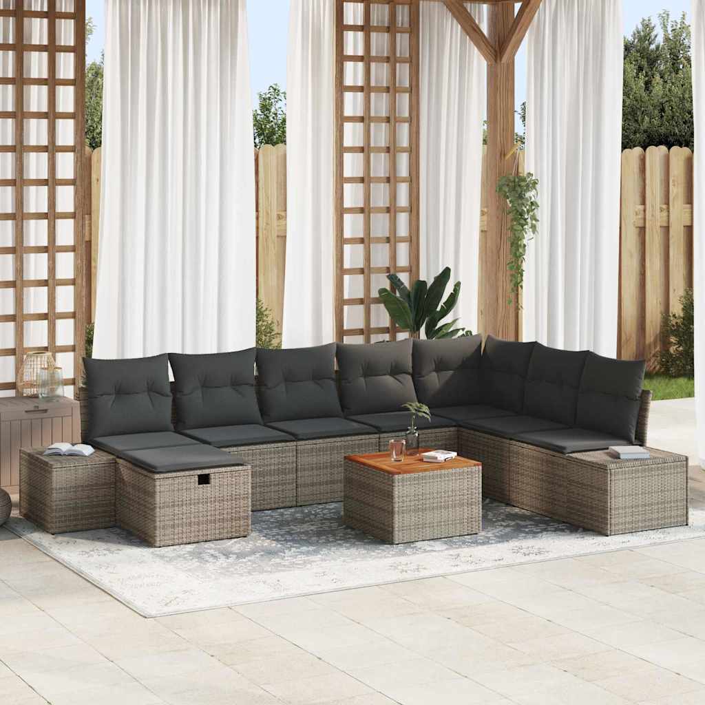 Gartensofa-set 9 stk. Grau Poly Rattan