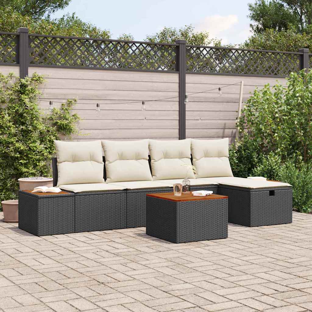 Gartensofa-set 6 stk. Schwarz Poly-Rattan