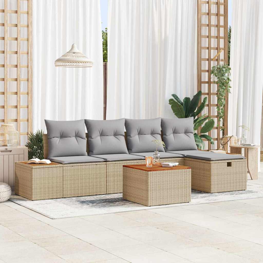 Gartensofa-set 6 stk. Beige Poly-Rattan