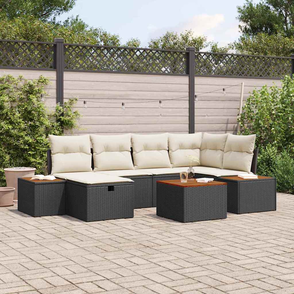 Gartensofa-set 7 stk. Schwarz Poly-Rattan