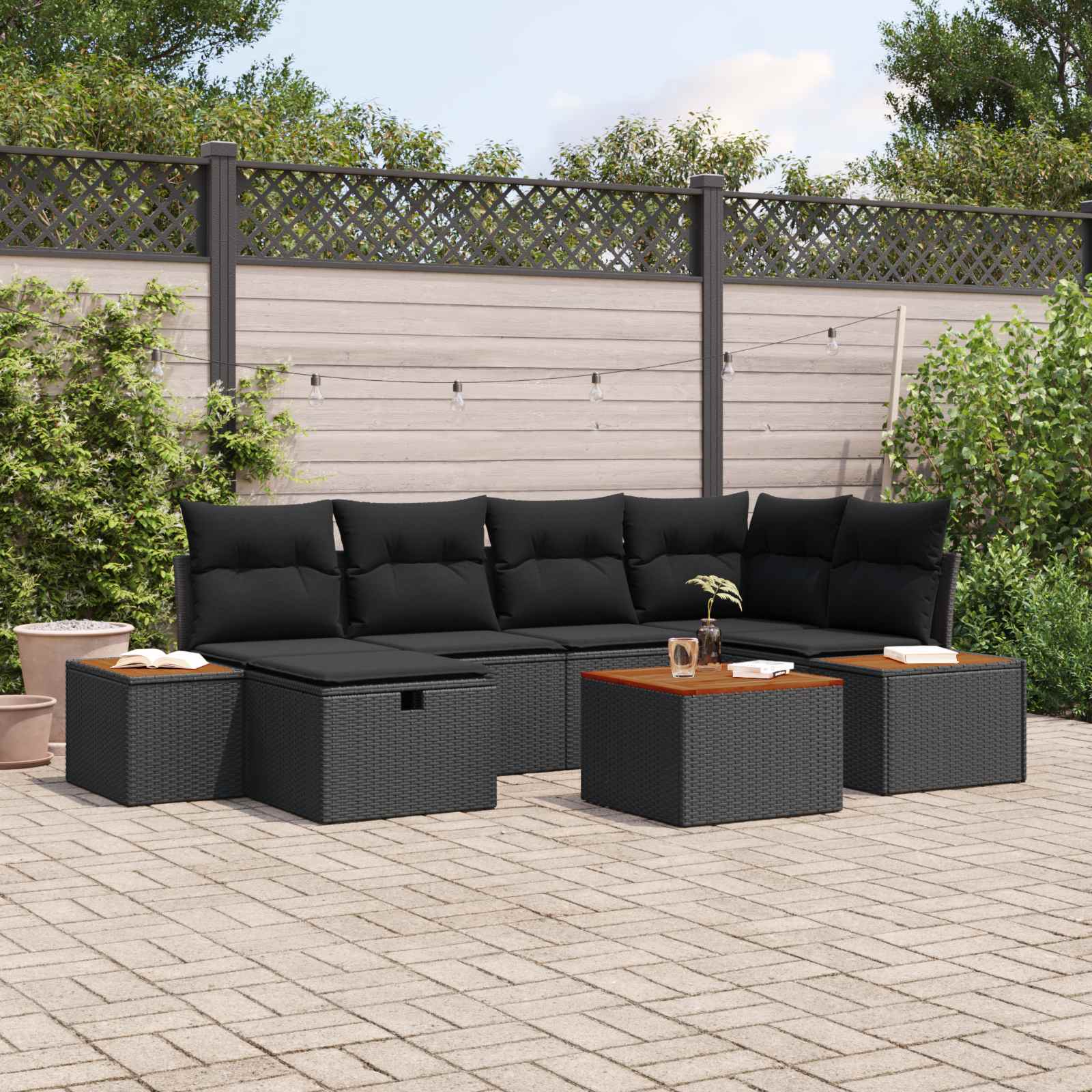 Gartensofa-set 7 stk. Schwarz Poly-Rattan