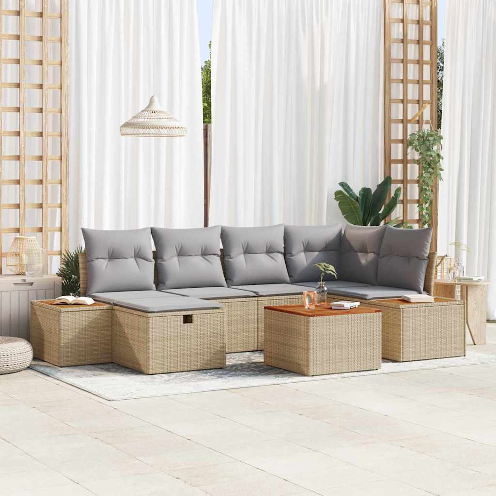 Gartensofa-set 7 stk. Beige Poly-Rattan