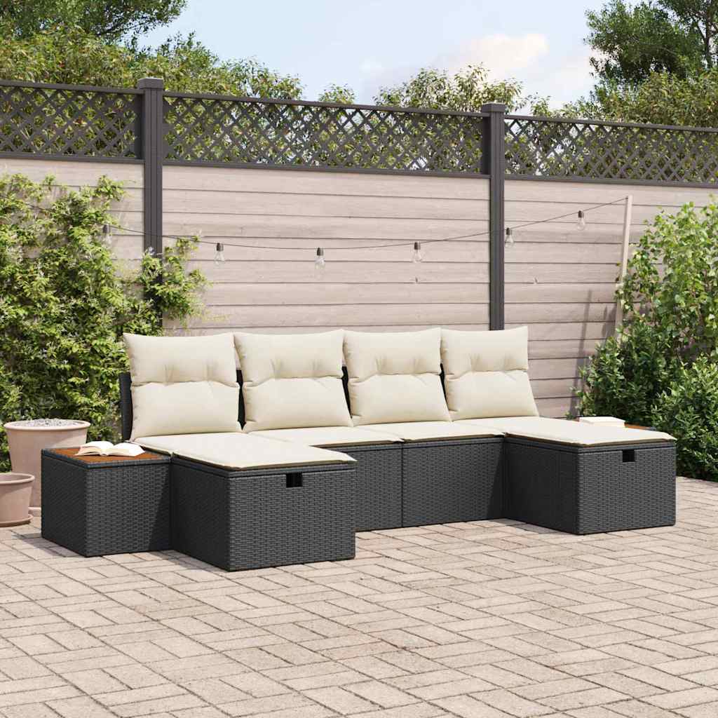 Gartensofa-set 6 stk. Schwarz Poly-Rattan