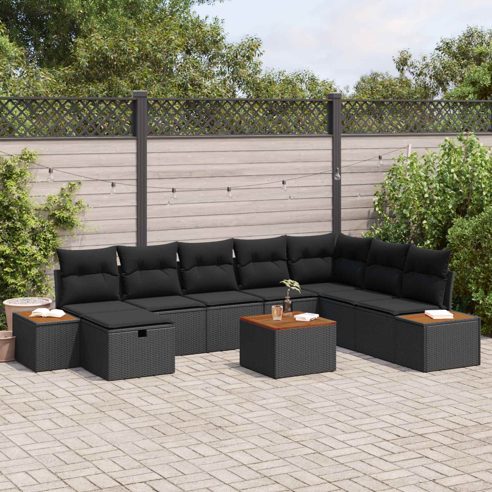Gartensofa-set 9 stk. Schwarz Poly-Rattan