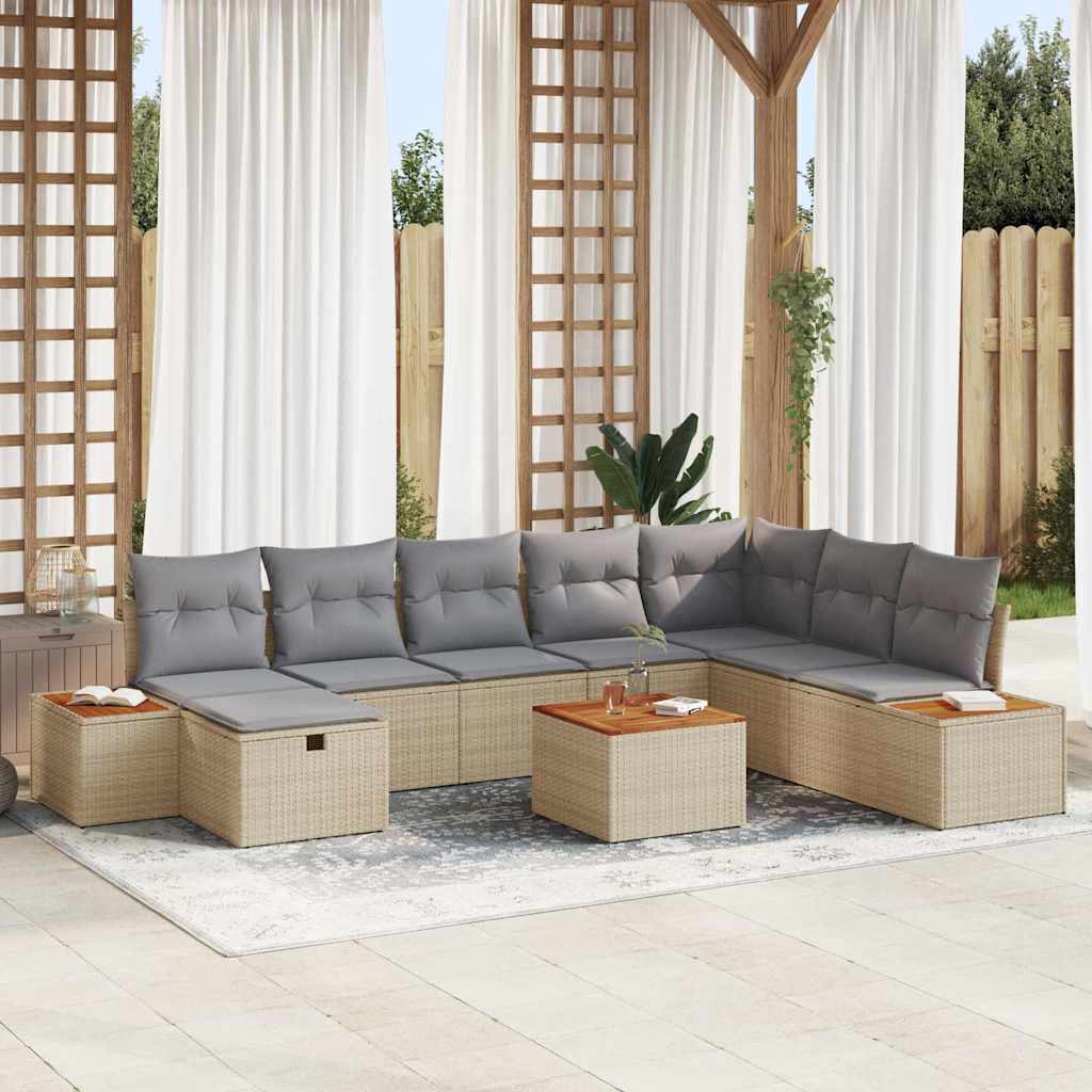 Gartensofa-set 9 stk. Beige Poly-Rattan