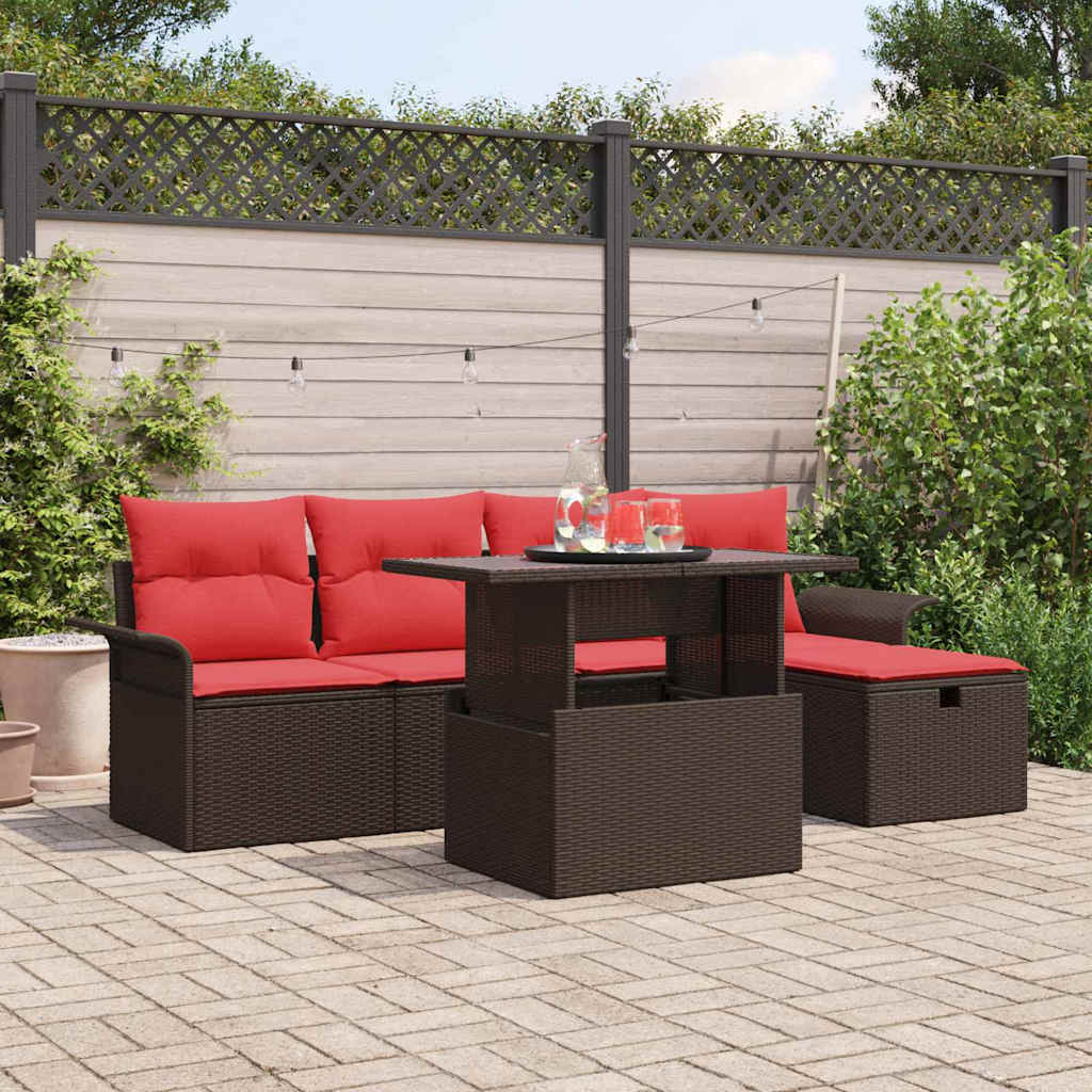 Gartensofa-set 6 stk. Braun Poly-Rattan