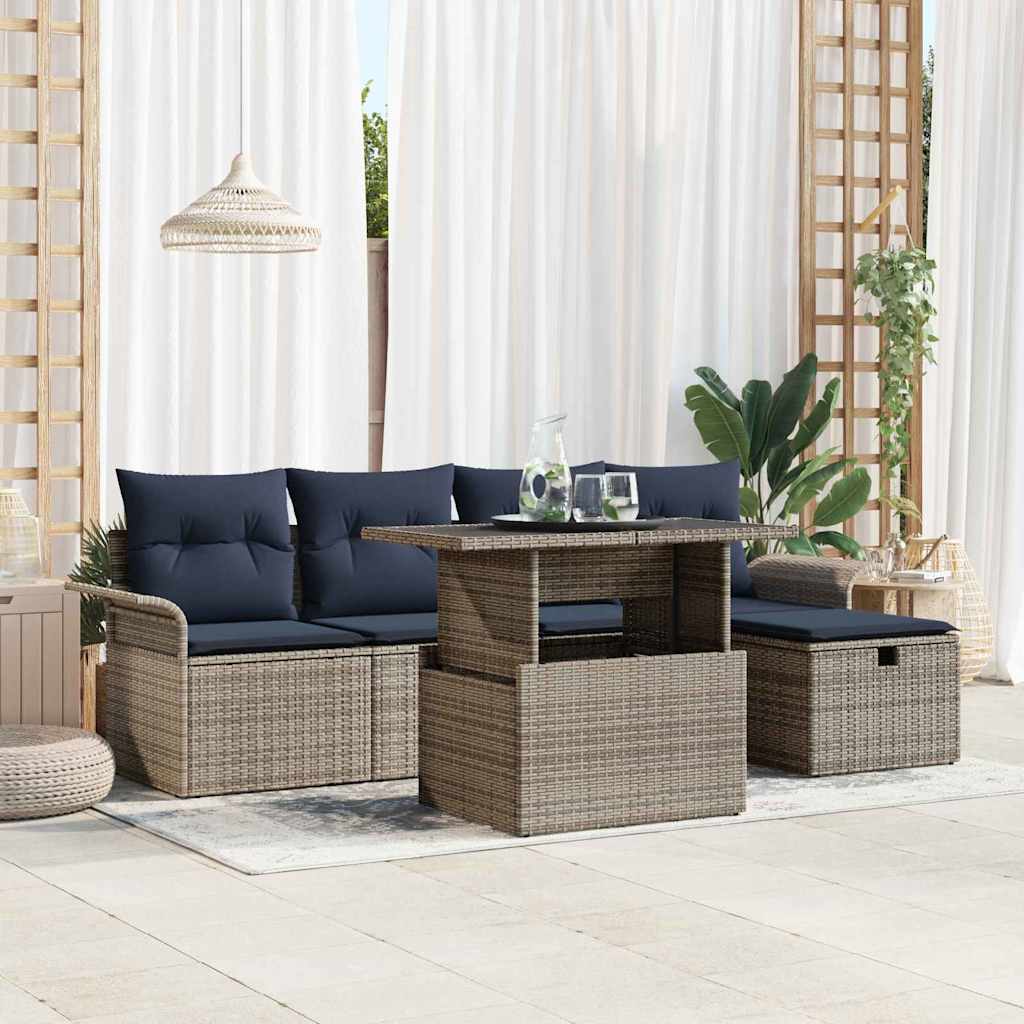 Gartensofa-set 6 stk. Grau Poly-Rattan