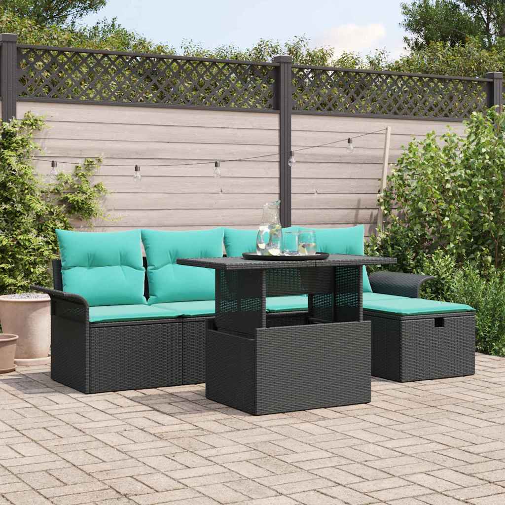 Gartensofa-set 6 stk. Schwarz Poly-Rattan