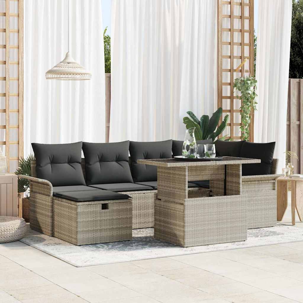 Gartensofa-set 7 stk. Hellgrau Poly-Rattan