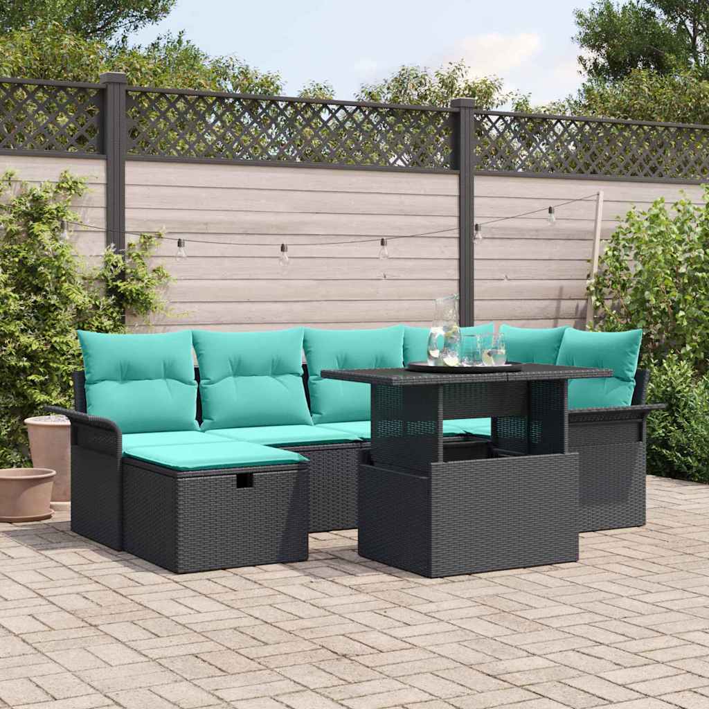 Gartensofa-set 7 stk. Schwarz Poly-Rattan