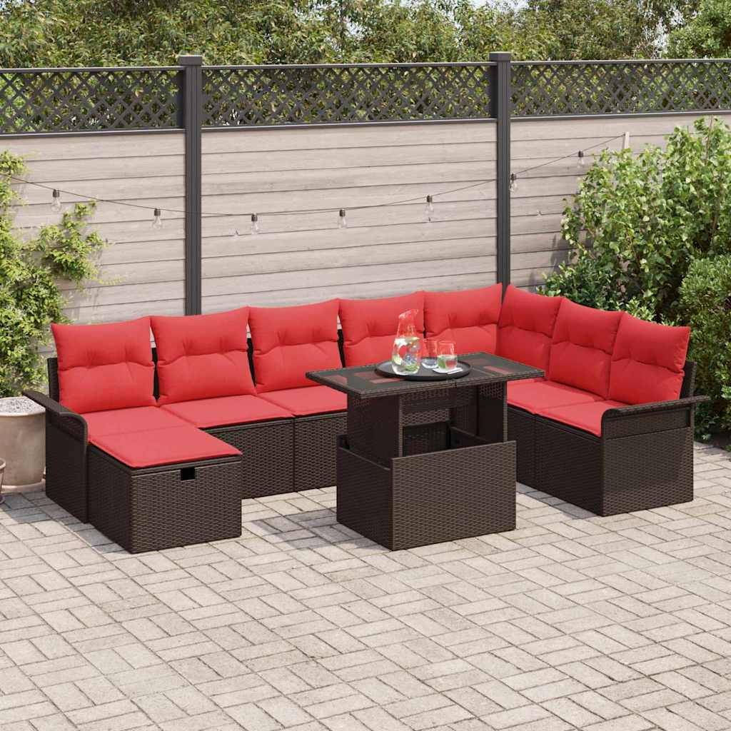 Gartensofa-set 9 stk. Braun Poly-Rattan