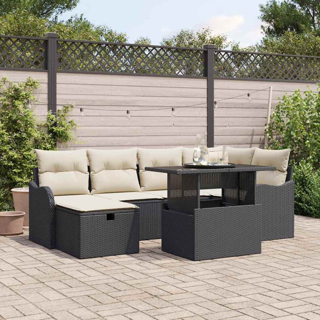 Gartensofa-set 7 stk. Schwarz Poly-Rattan