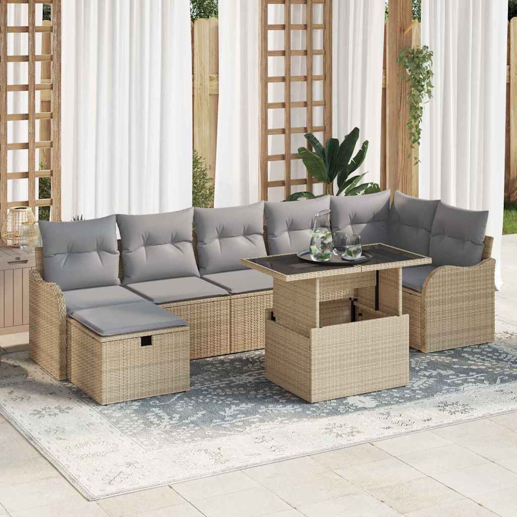 Gartensofa-set 8 stk. Beige Poly-Rattan